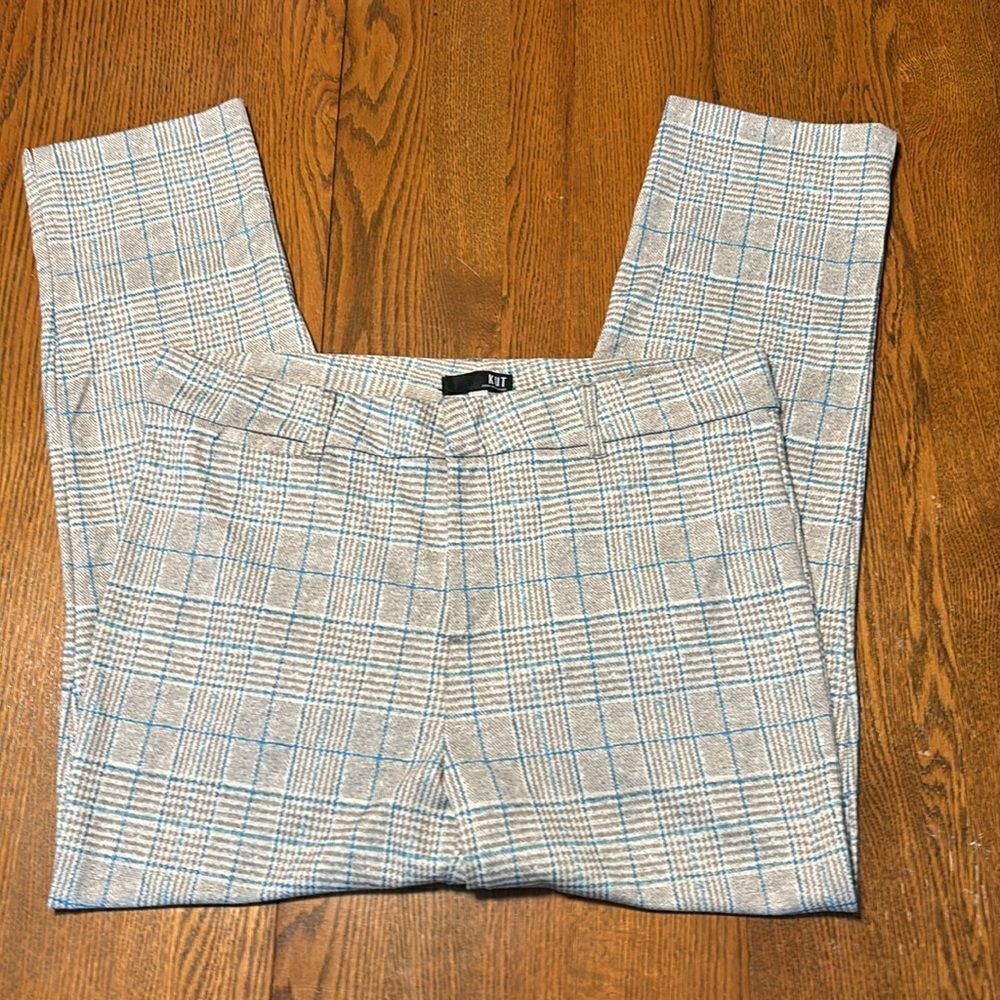 Kut from the Kloth plaid beige and aqua knit ankle pants 16
